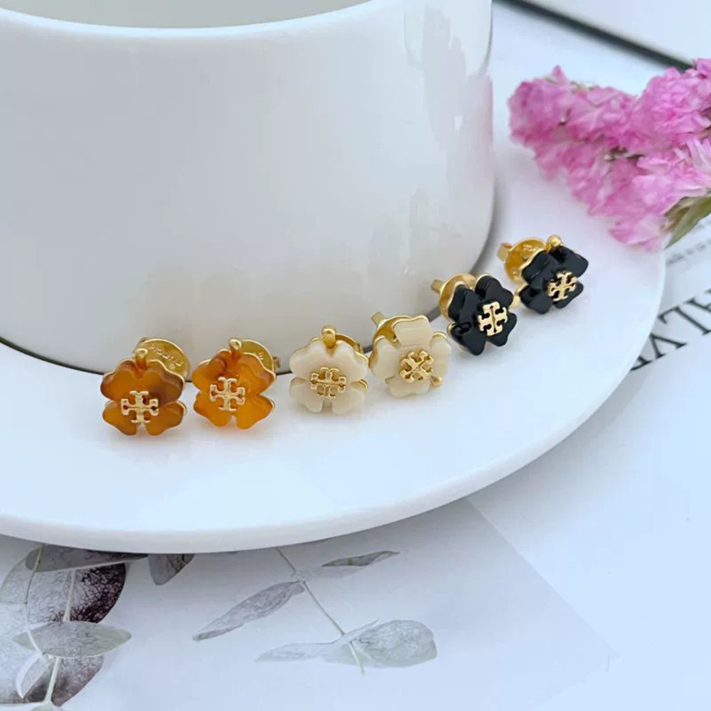 Tory Burch Acrylic Clover Letter Earrings